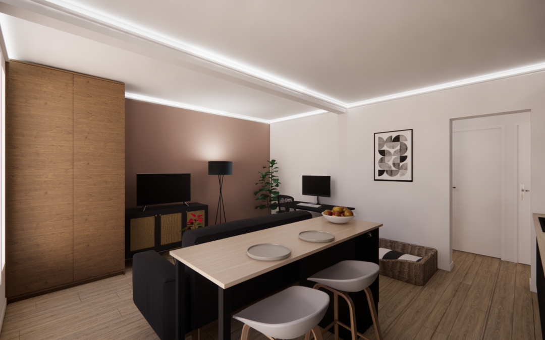 Conception 3D  Salon, chambre et salle de bain