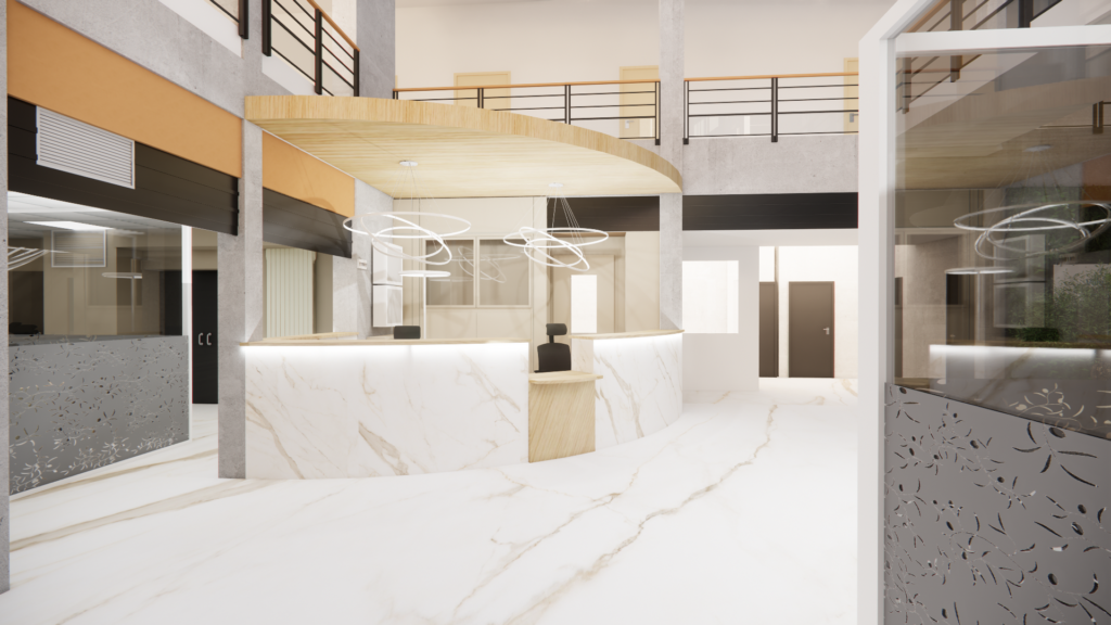 Conception 3D - Hall d'accueil Mairie - Géraldine Lang Interiors